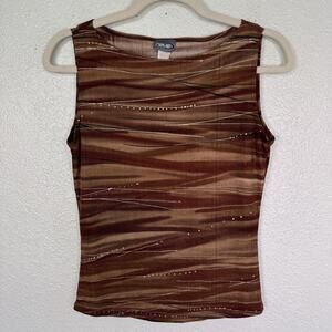 Rave Y2K Tank Top Womens Large Brown Abstract Stripe Sleeveless Stretch Shirt